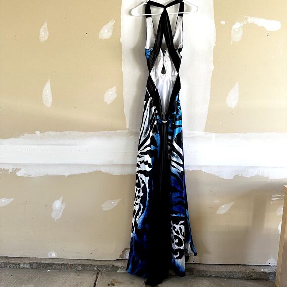 Vinage Cache Evening Maxi Dress y2k Plunging V Built in Bra Zebra Blue Black 10 - Picture 5 of 5